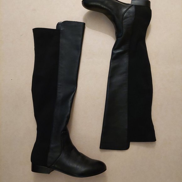 BCBGMAXAZARIA Ma Fillie Knee High Black Leather & Textile Boots Retail $450